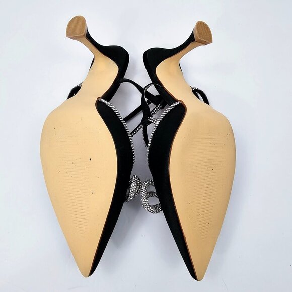 Black Rhinestone Bow Pointed Toe Strappy Special Occasion Heels Women's Size 10 - Picture 11 of 12